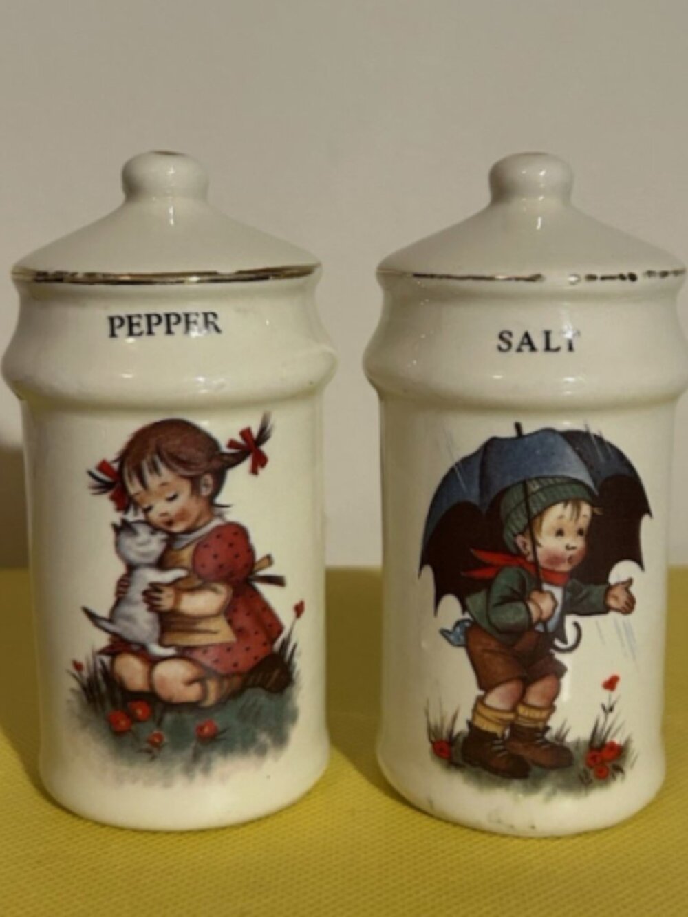 Vintage Salt and pepper Shaker Hummel Boy and Girl 4 Inches Tall
